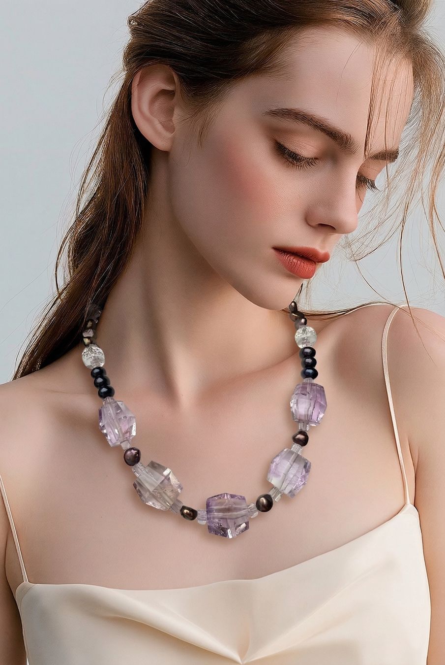 Catenine: Grosse Amethyst, Bergkristall, Perlen – Nuovo (secondo la descrizione) da Basel venduto da Chili007