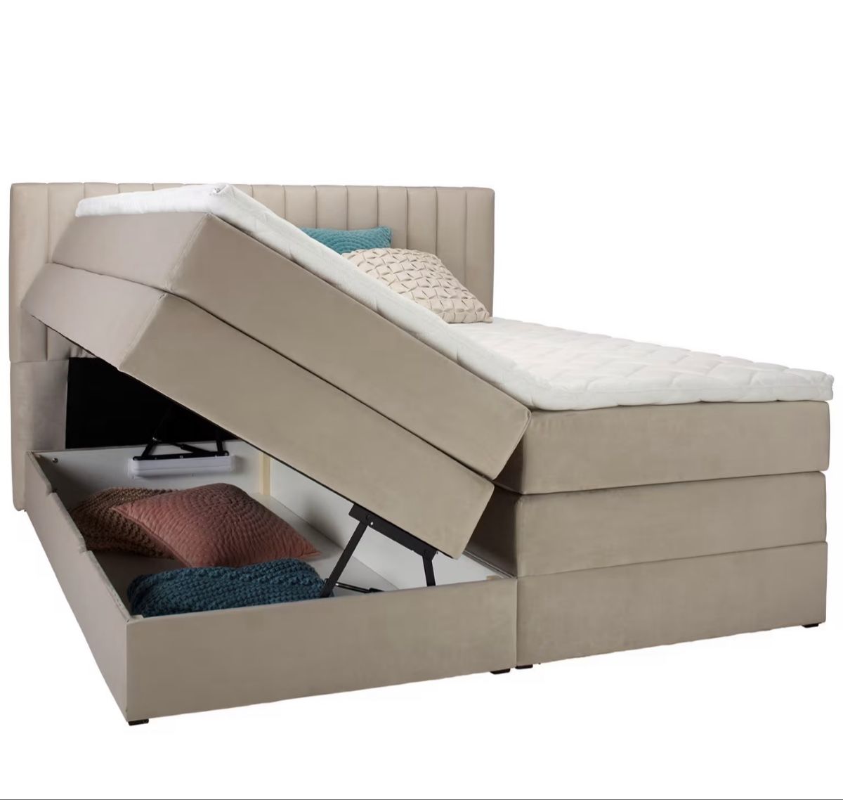 Betten: Boxspringbett beige mit Stauraumfunktion – Gebraucht aus Wängi von VDMJ_ 1