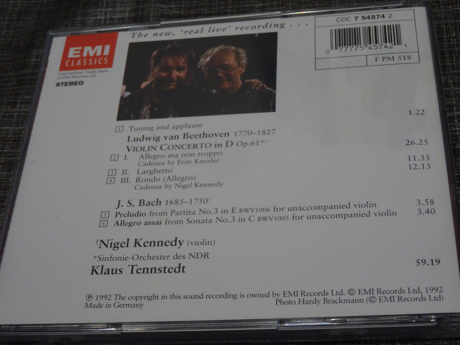 CDs: Beethoven - Violin Concerto Kennedy Tennstedt CD – Gebraucht aus Olten von Disc-Ausverkauf 1