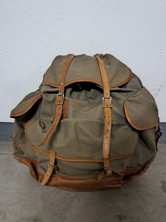 Vintage/antiker Qualitäts-Rucksack mit Echtleder & Metall-G. (Gebraucht ...
