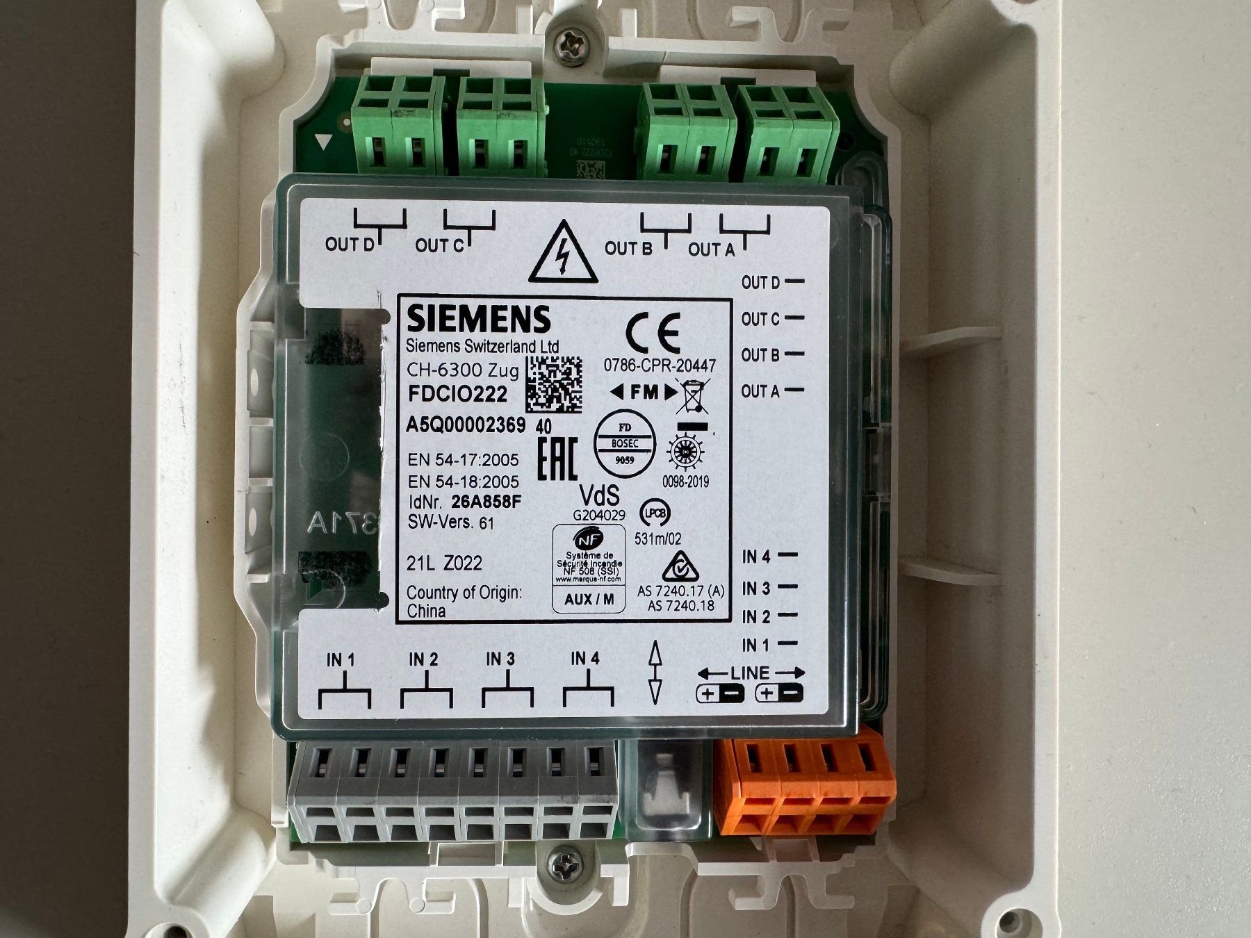 Siemens Elektronikbauteile: FDCIO222 Siemens Baustein Brandmelder – Gebraucht aus Trimbach von ORTHOPORT 1