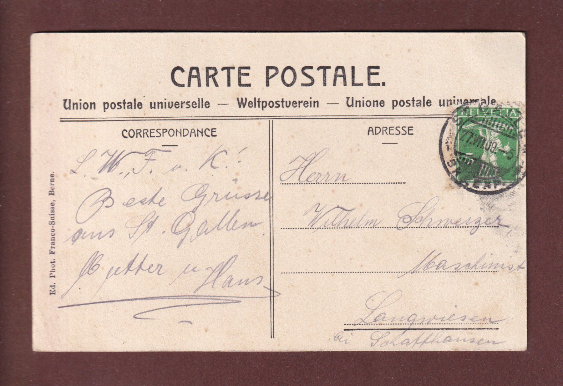 Cartoline postali: ST. GALLEN - Stiftskirche - Leute - 1909 – Usato da Pully venduto da nicecards 1