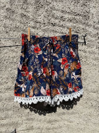 Hawaii Blumen Boho Spitzen Shorts /Raffung Gummizug /Taschen