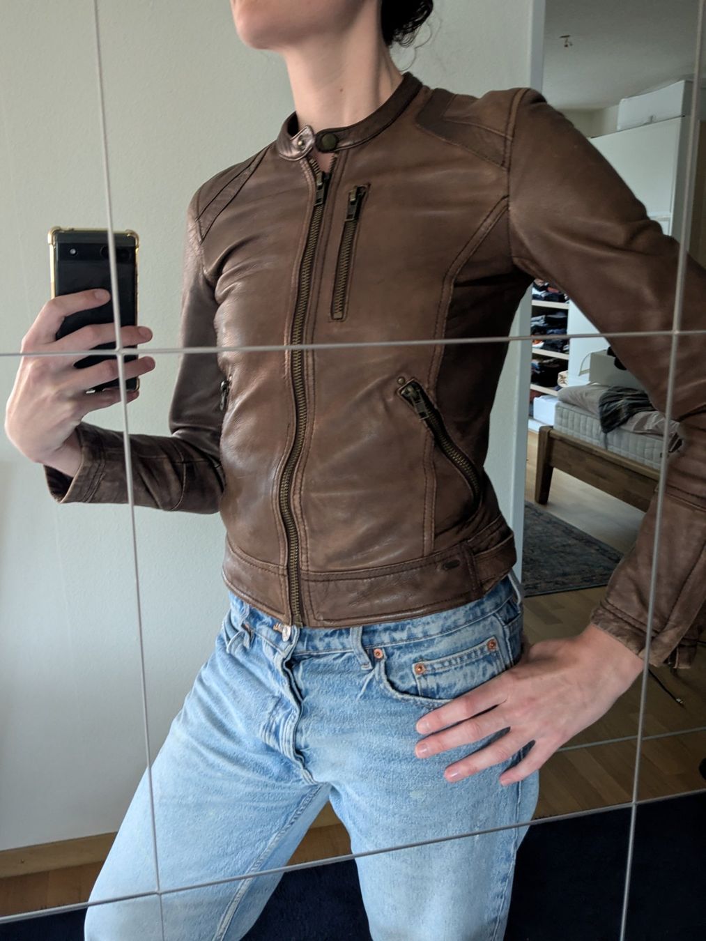 Giacche: Pull&Bear brown leather fitted jacket, size M unique vintage – Usato da Zürich venduto da Iris__