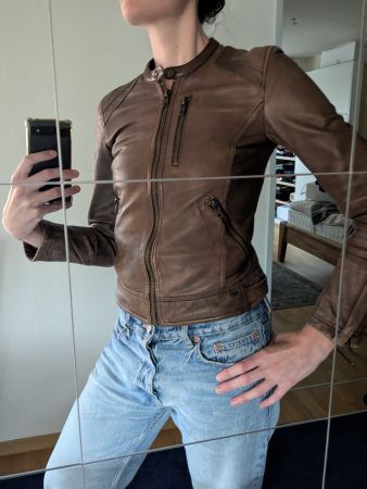 Pull&Bear brown leather fitted jacket, size M unique vintage