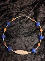 Halskette Blau Holz Creme