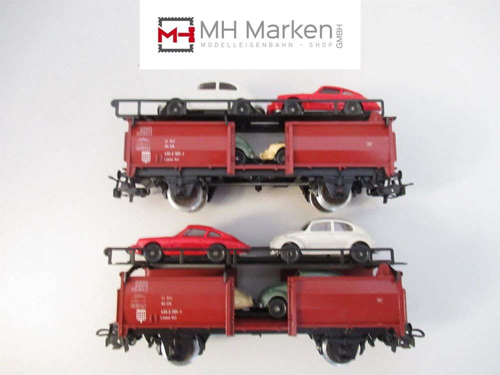 Wagon Märklin HO Réf 4613 – Autotransportwagen – Porsche Beetle – Occasion