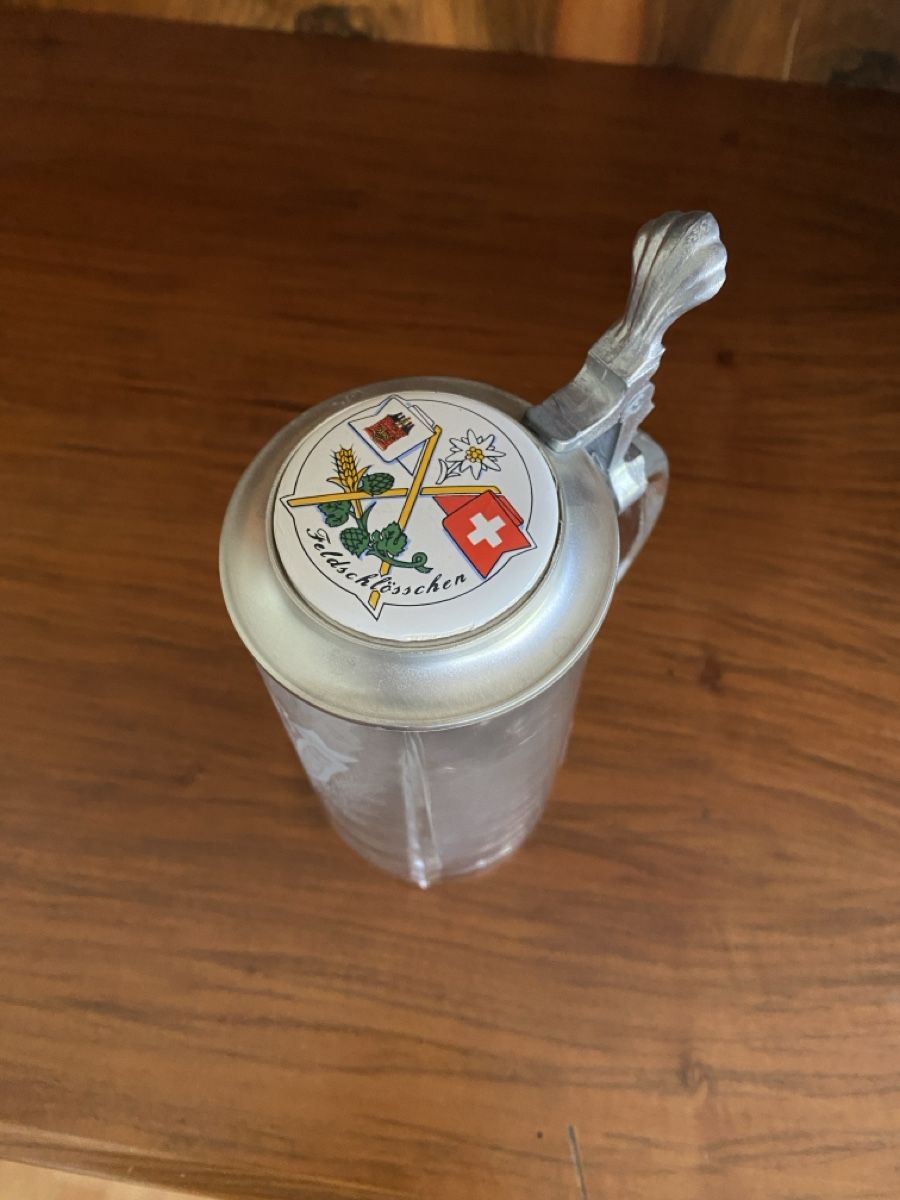 Verres: 5 Bierkrüge Glas mit Zinndeckel – D'occasion à Oberlunkhofen par D.Fisch 3