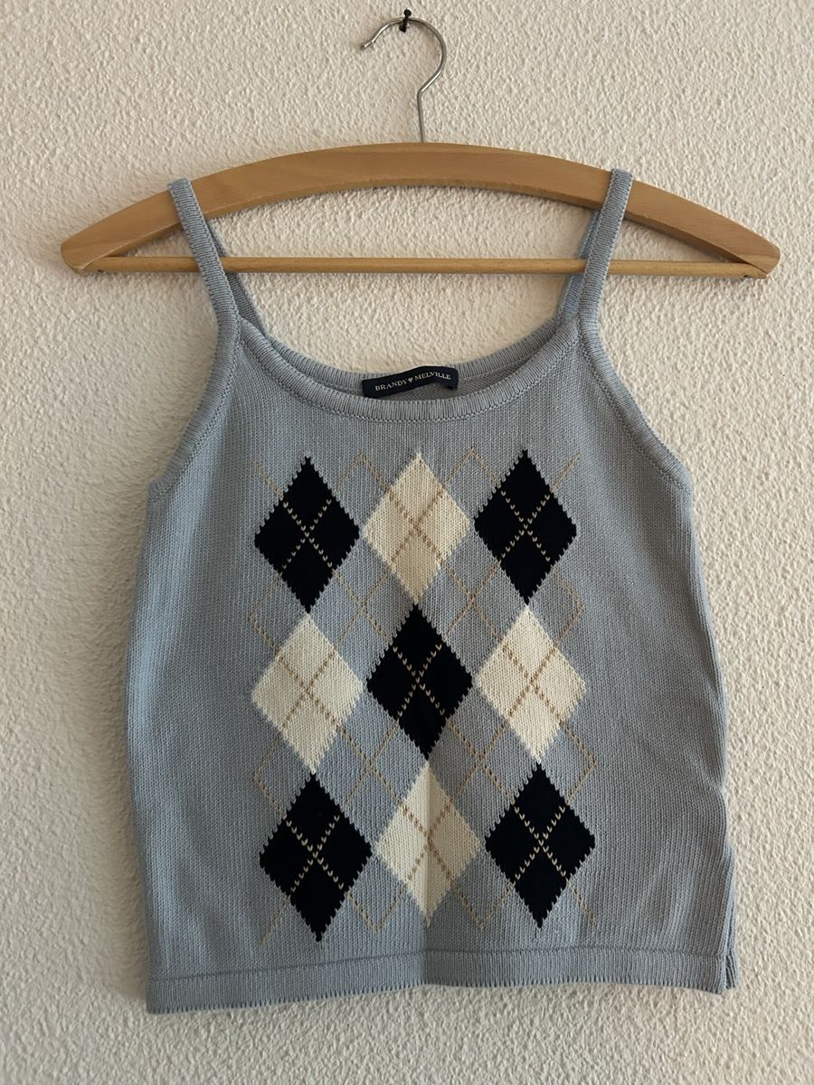 Brandy Melville Top: Top Brandy Melville Argyle bleu clair - Taille Unique – Usato da Morges venduto da cat_6cm9