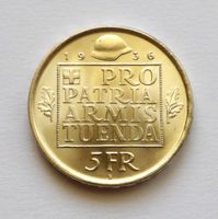 5 Fr. SILBER - 1936 Pro PATRIA-ARMIS TUENDA, unz/stgl. TOP
