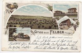 LITHO Gruss aus FELBEN, Bahnhof mit Bahn, Römerstrasse