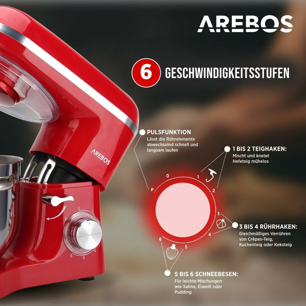 Elettrodomestici da cucina: Arebos Küchenmaschine Rot - Neu – Nuovo (secondo la descrizione) da Nebikon venduto da warendiscount 5