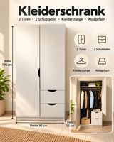 Kleiderschrank weiss 2 Türen 2 Schubladen 196x90x53cm