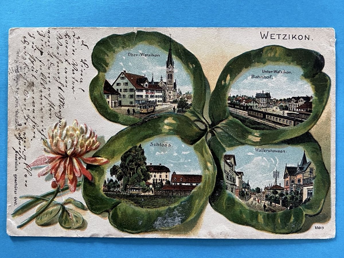 Cartoline postali: Alte Ansichtskarte Wetzikon, Glücksklee, 1905 – Usato da Bauma venduto da Baumer71