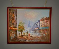 Vintage Paris-Ölbild, Eiffelturm im Impressionismus, gerahmt