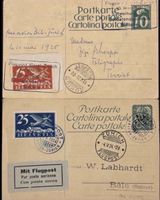 Rarität: 2x Frühe Schweizer Pionier-Flugpostkarten 1924/25