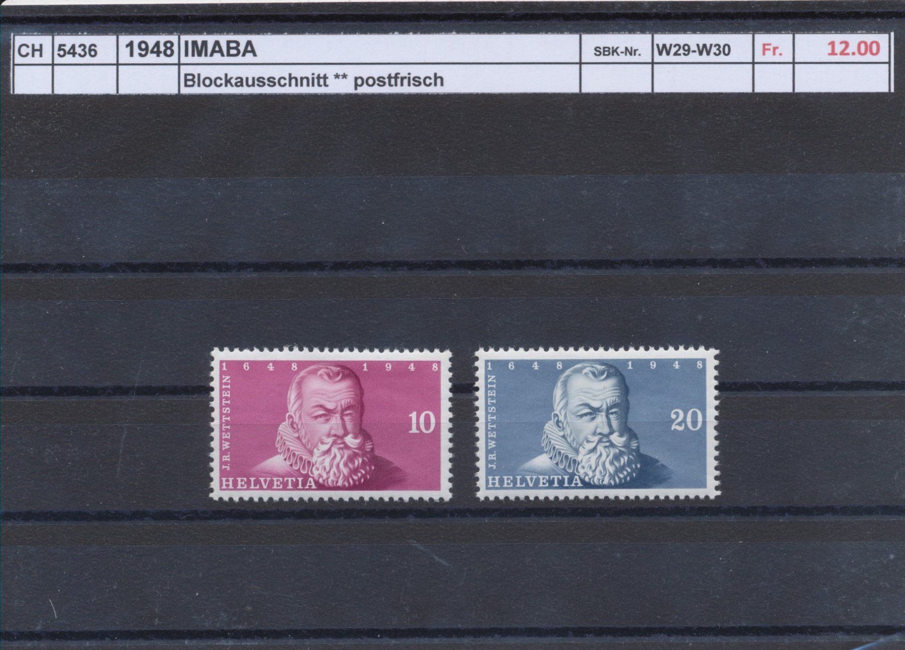 Tous les timbres: 1948 Einzelwerte aus "IMABA - Block", ** postfrisch – Neuf (Voir description) à Winterthur par Zupogeru