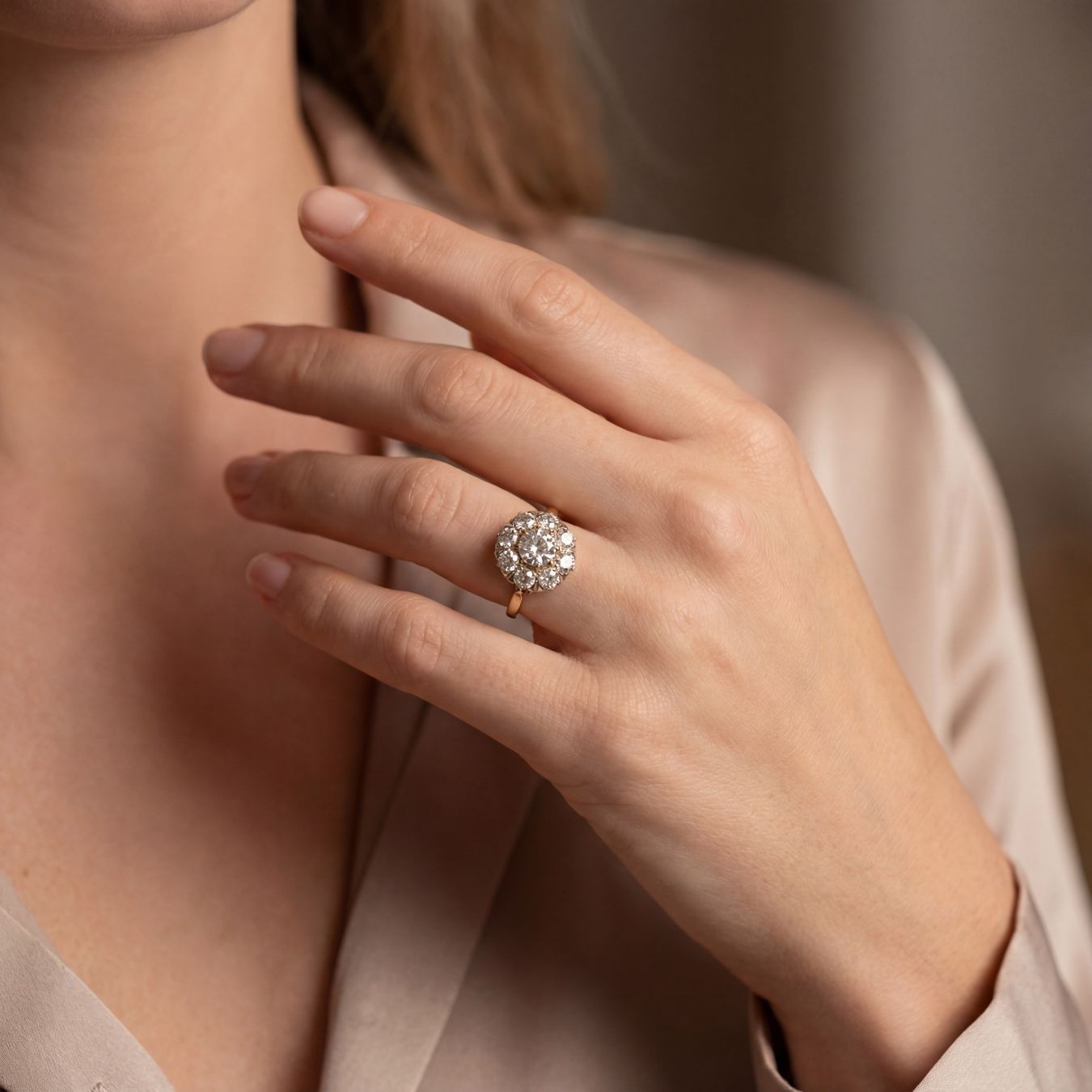 Anelli: Antik Altschliff Diamant Cluster Ring 750 Gold – Usato da Embrach venduto da estzeh1 5