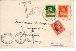 Brief St. Moritz - New York mit 10 Cent Nachtaxierung 1925