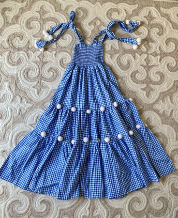 Sundress Maxikleid blau weiss Kariert XS/S mit Bommeln 👗💙