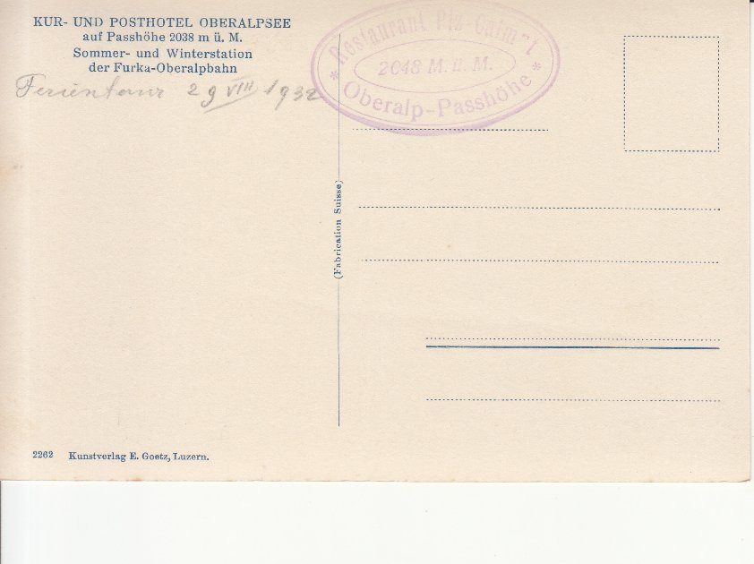 Cartoline postali: Oberalpsee ca. 1932 – Usato da Bürglen TG venduto da StampGraf 1