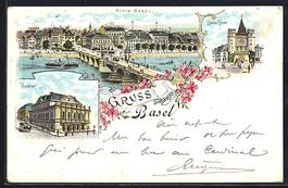 Litho Basel, Klein-Basel mit Brücke, Th