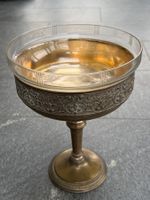 Jugendstil Fussschale Messing mit Glas, Jardinière Schale