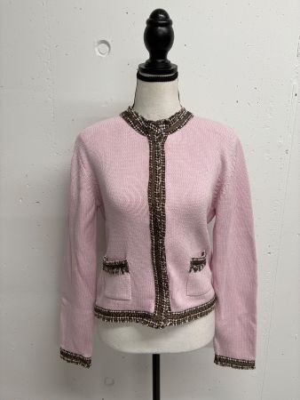 Street One Strickjacke rosa mit braunem Zierrand Gr. 36