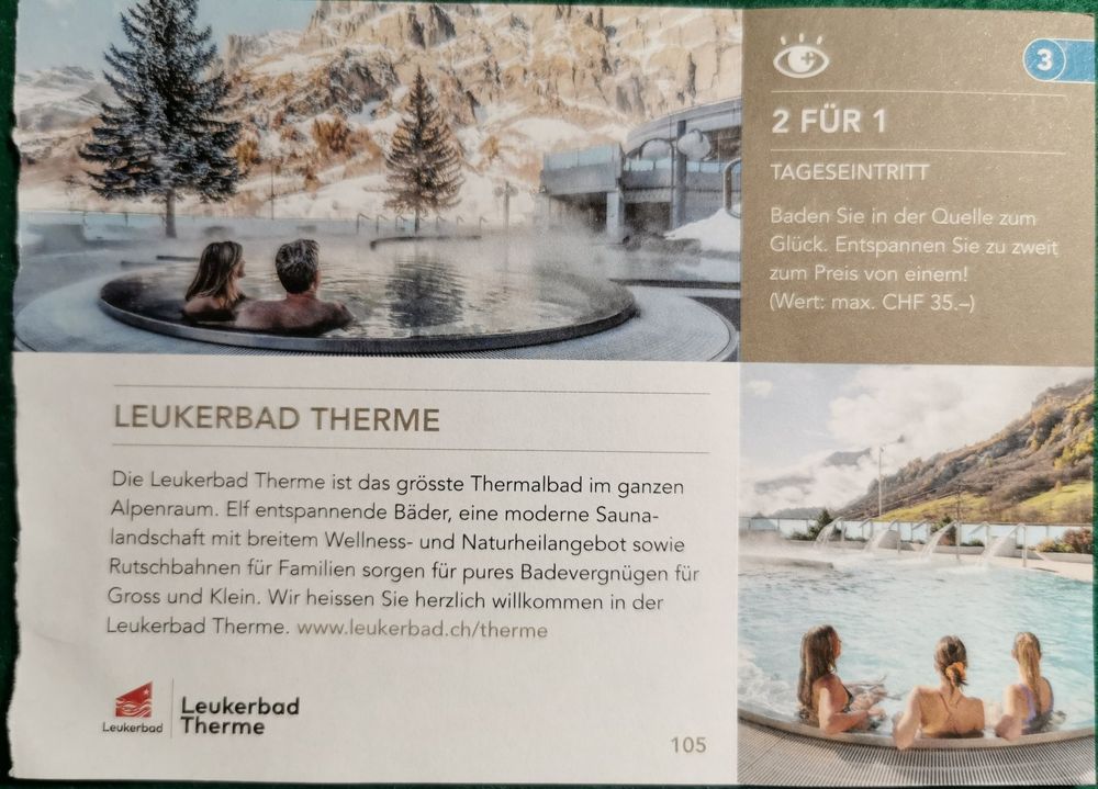 2 für 1 Eintritt Leukerbad Therme - Gültig bis 30.11.2024 (Neu (gemäss ...