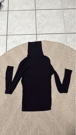 Black Ribbed Turtleneck Top, Long Sleeve, Women's Size S