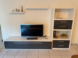 Wohnwand Micasa weiss/dunkelgrau mit Regal und Schubladen