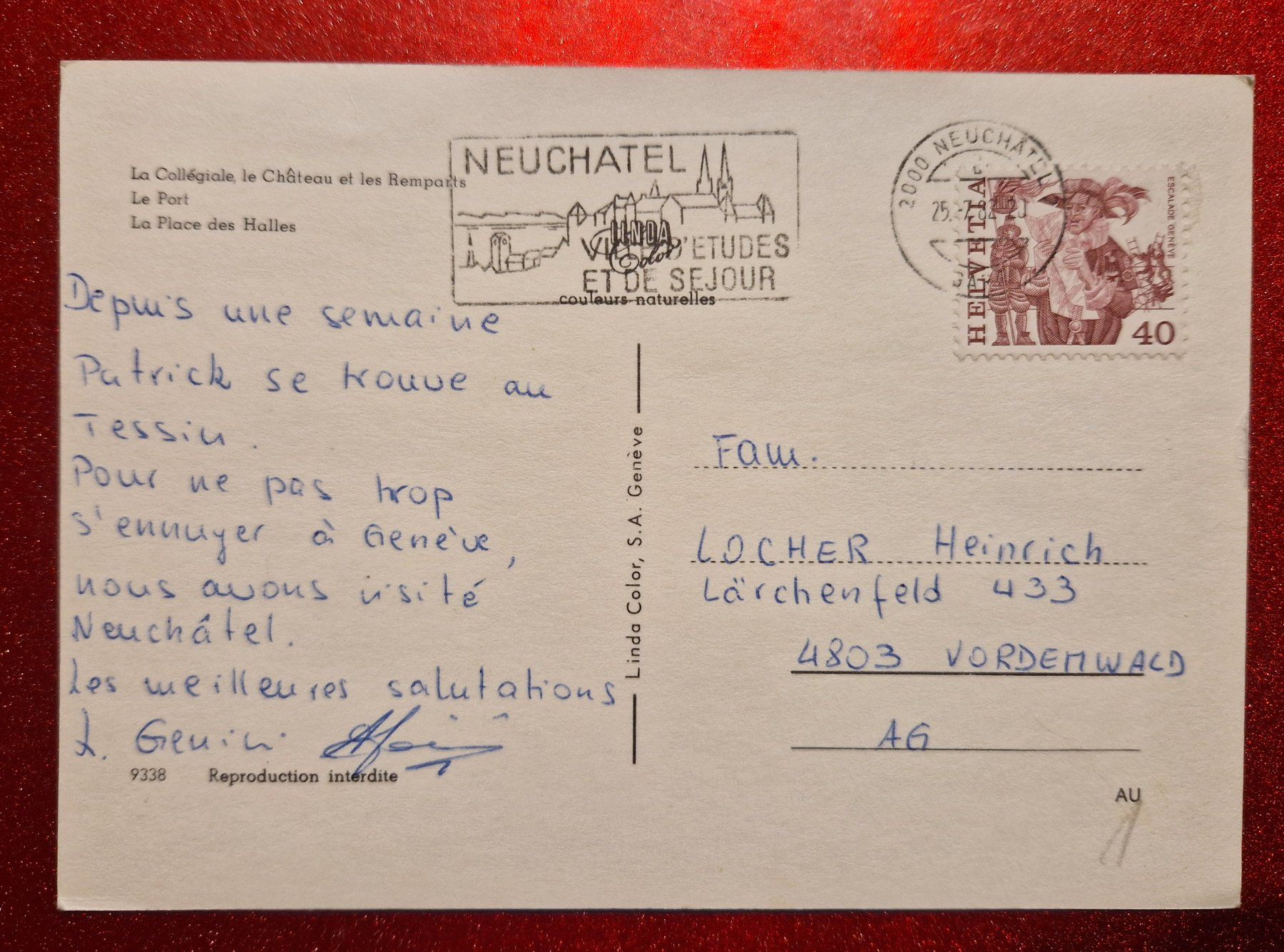 Cartoline postali: Neuchâtel 1982 – Usato da Melchnau venduto da Arthurius 1
