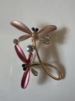 Elegante Doppel-Libellen-Brosche mit Strass & Emaille – Verg