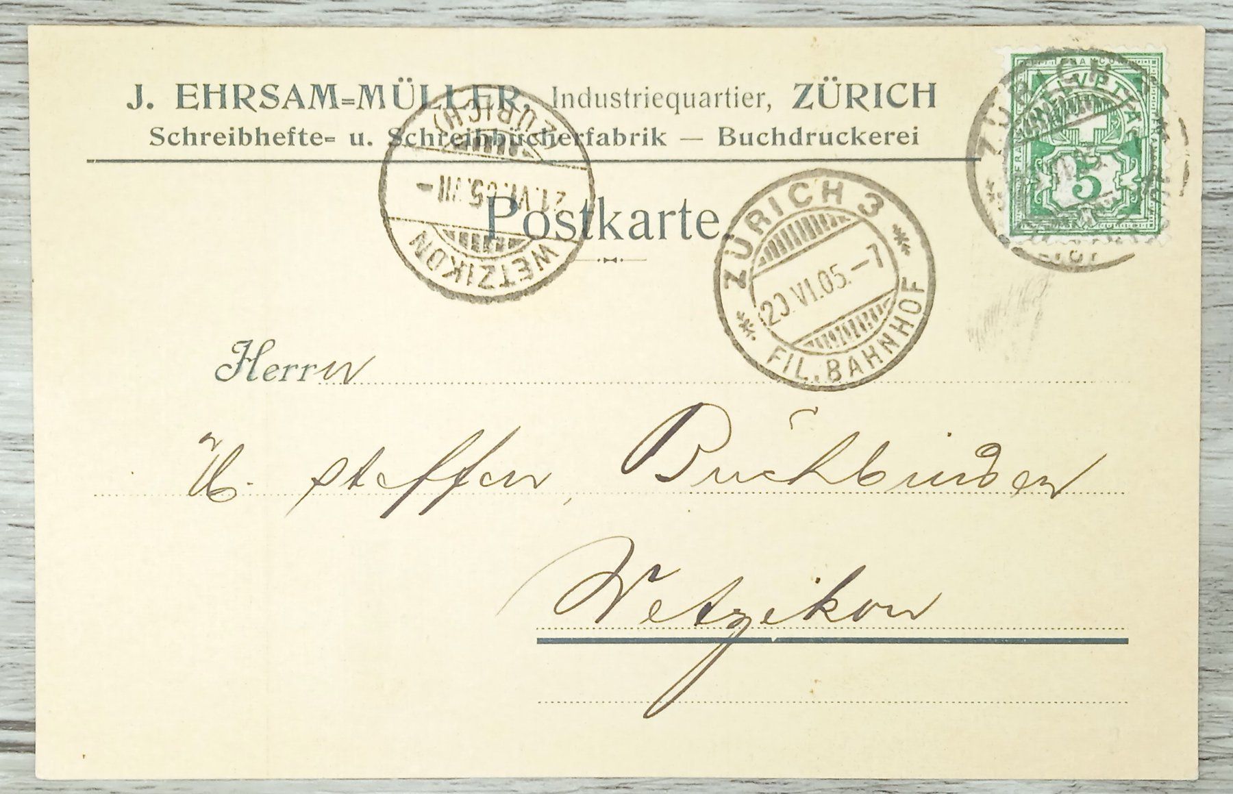 Tutti i francobolli: TR10 Carte Postale + Timbre Suisse 1905 – Usato da Cousset venduto da Patrick_Collections