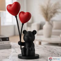Bear with Heart Balloons Sculpture – Romantic Art - 3D Print