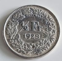 1/2 Franken 1928 Münze Silber Helvetia guter Zustand