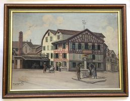 Andor Kovasits - Gemälde - Dorfszene - Öl auf Platte