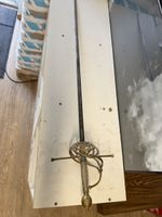 Degen mit Messinggriff und gravierter Klinge alt gebraucht