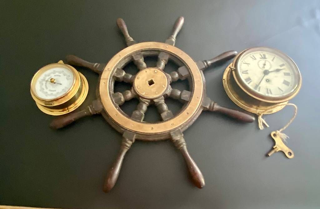 Altri elettrodomestici e apparecchi d’epoca: Antikes Schiffssteuerrad 56 cm + Barometer + Schiffsuhr – Usato da Zollikon venduto da LouisArmstrong
