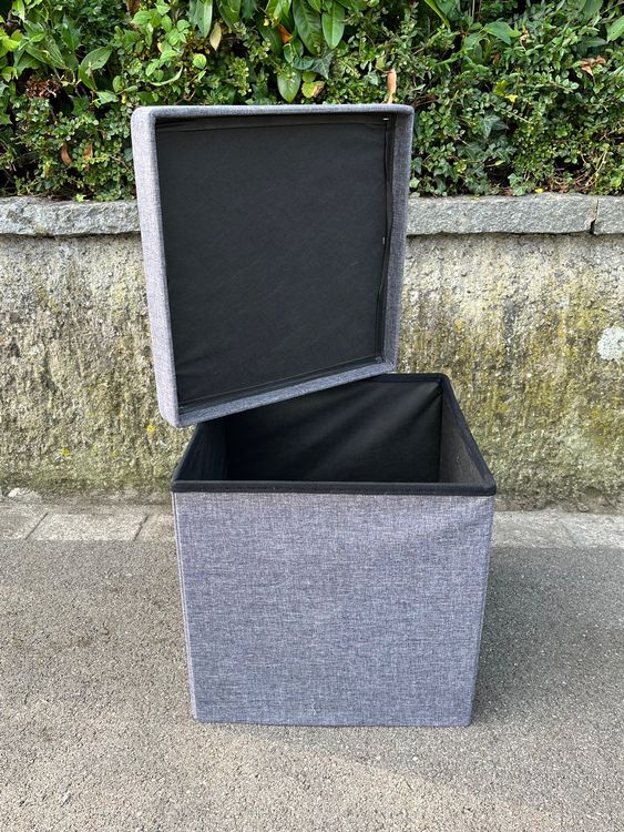 Hocker Mit Staufach – Schwarze Truhe Als Nachttisch Oder Sitzbank, Stoffbezug, 50x35x45 Cm, Einfach Montierbar