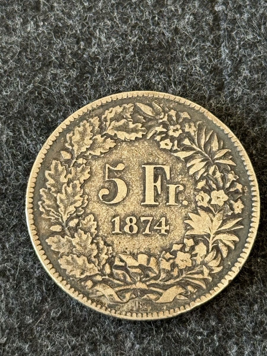 Alle Münzen: 5.- Fünf Franken 1874 B. – Gebraucht aus Maisprach von 4464