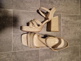 Hohe blockabsatz Sandalen, beige, Grösse 38