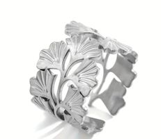 Neuer Silberfarbener Ginkgo Ring, offen