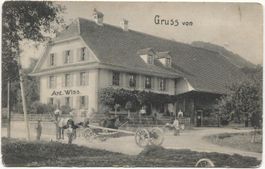 LANDWIRTSCHAFT/BAUERNHAUS 1910 mit Fuhrwerk Ant. Wyss SO?