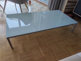 Table basse verre blanc pieds métal 120x60cm bon état