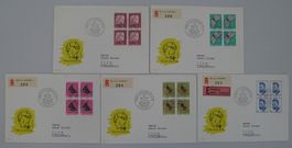 1953, J148-J152 Serie Viererblöcke auf 5 FDC's. Kat: 250.-