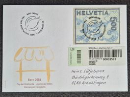 Briefumschlag mit Stempel und Marke Helvetia 500 Bern 2003