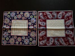 2 antike Taschentücher Sommer Paisley & Blumenmotiv 27x27cm