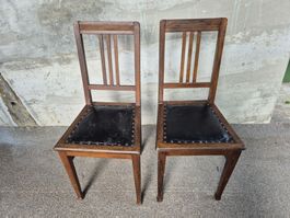 Alter Holzstuhl Stuhl Lederbezug Antik Vintage Fabrik Design