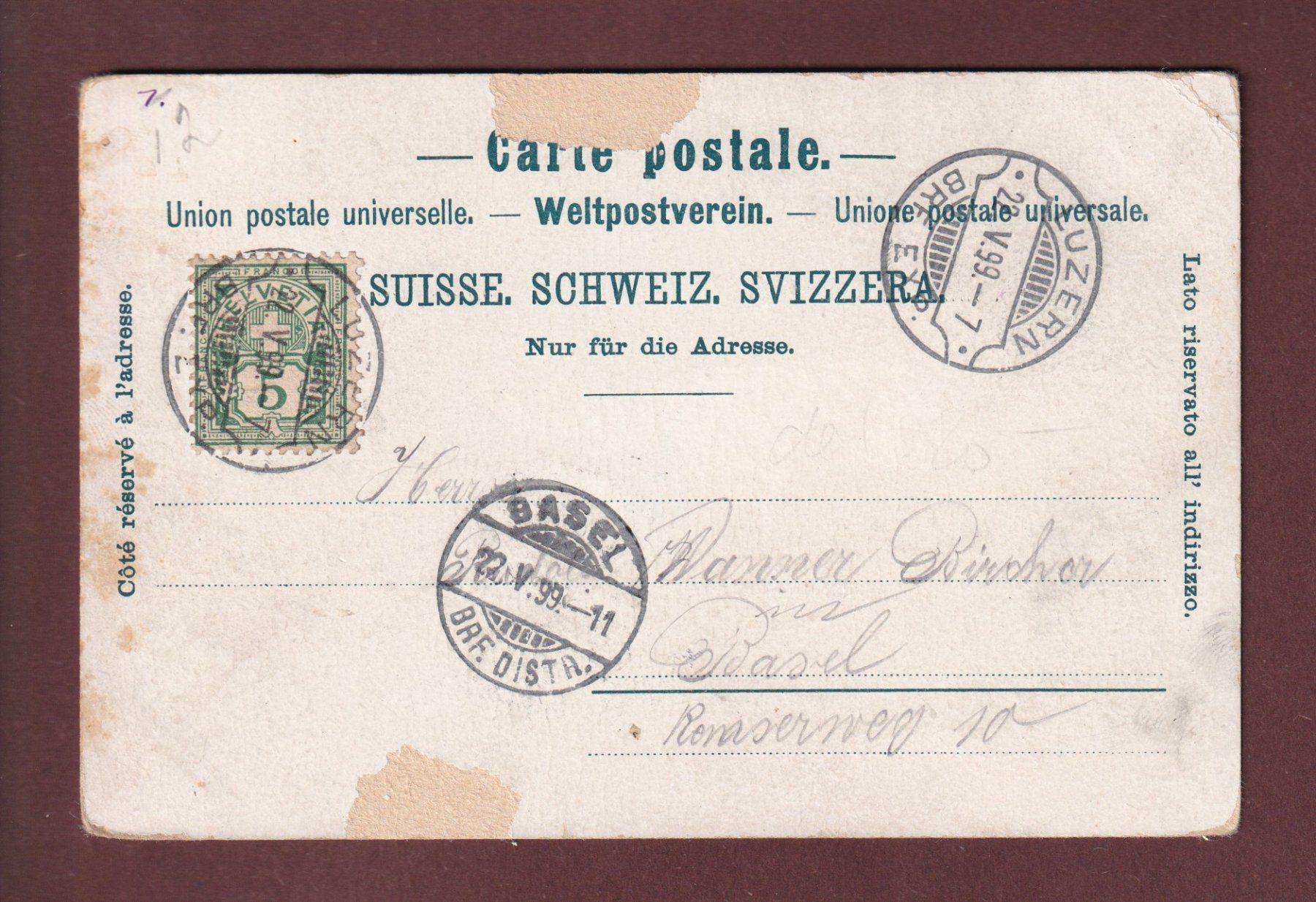 Cartoline postali: Gruss vom GÜTSCH, LUZERN - 1899 // Eckbug und Loch // – Usato da Pully venduto da nicecards 1